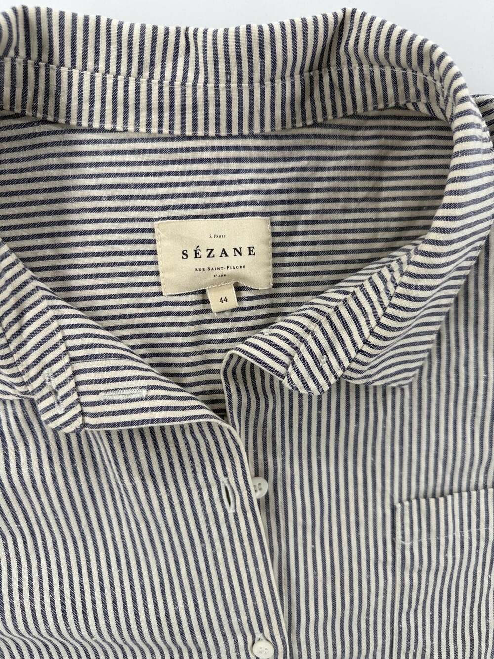 Sézane Striped Long Sleeve Button Up Shirt Size 44 Blue White